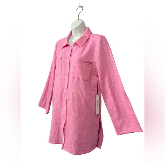 Nicole Miller, New York Pink Cotton Shirt, Size M - Picture 6 of 9